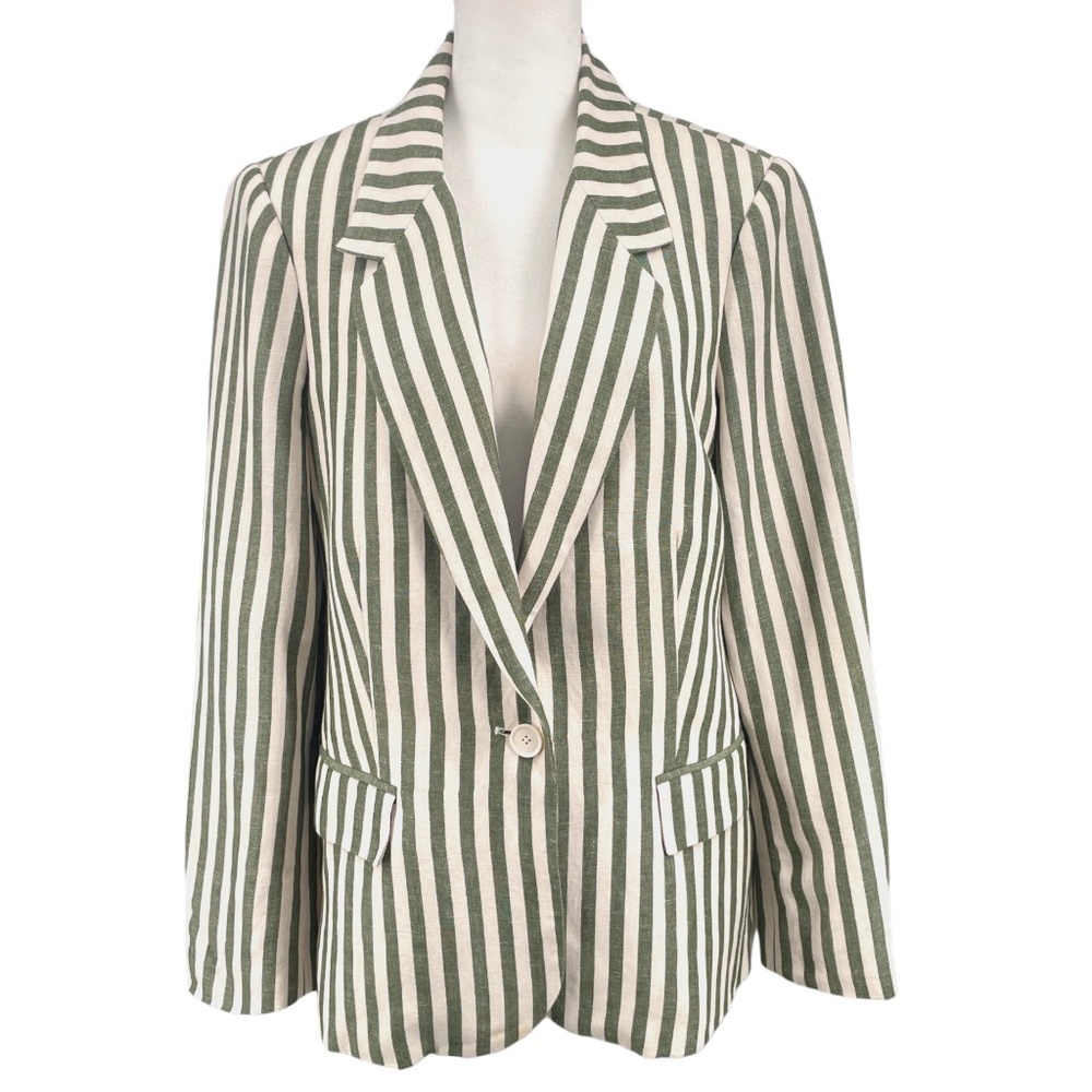 L'AGENCE Scout Striped Blazer, Olive/Cream, Size 8 - Picture 1 of 13